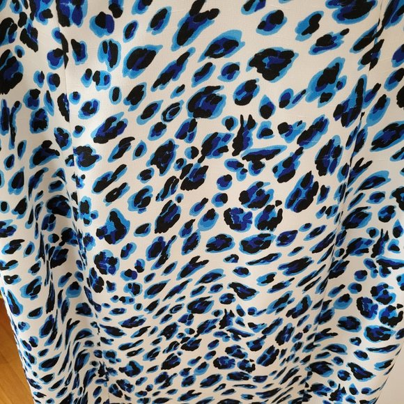 David Findlay White with Blue Leopard Print Sleeveless Dress US 4 - Picture 5 of 9